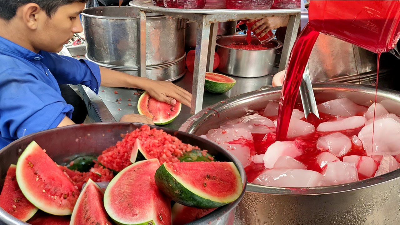 Amazing Watermelon Juice | Summer Drink | es semangka Cutting Skills | Street Drink Tarbooz Sharbt