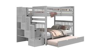 Bedz King Bk981 Full Over Full Stairway Bunk Beds With A Twin Trundle, Gray - 360