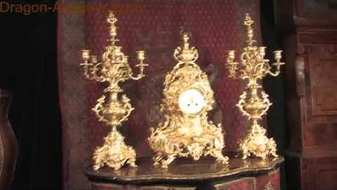 Very Large Japy Freres Gilt Brass Rococo Clock Set, French - Circa 1880.