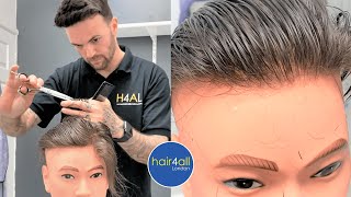 CUTTING A HAIR SYSTEM! CLOSE UP HAIRLINE! Non-Surgical Hair Replacement System for Men/Women UK/USA