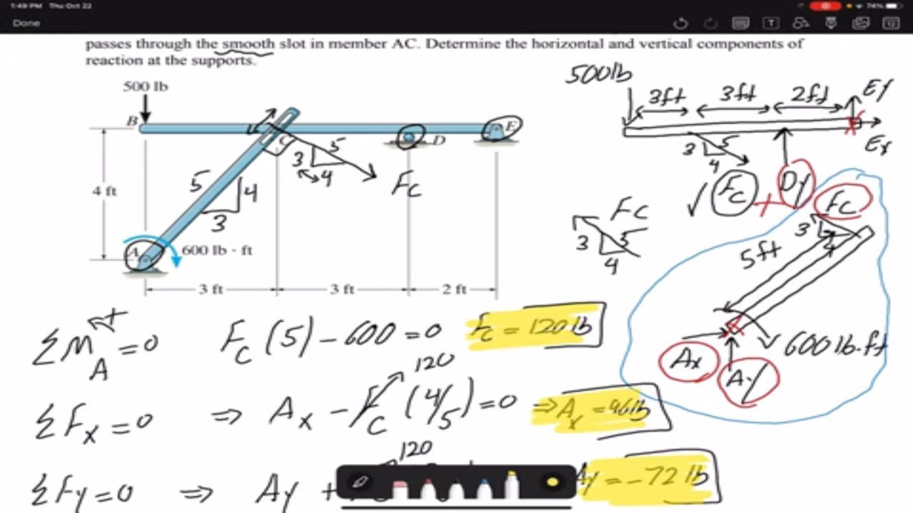 Statics Problem 677 Frames and machines example for two beam YouTube
