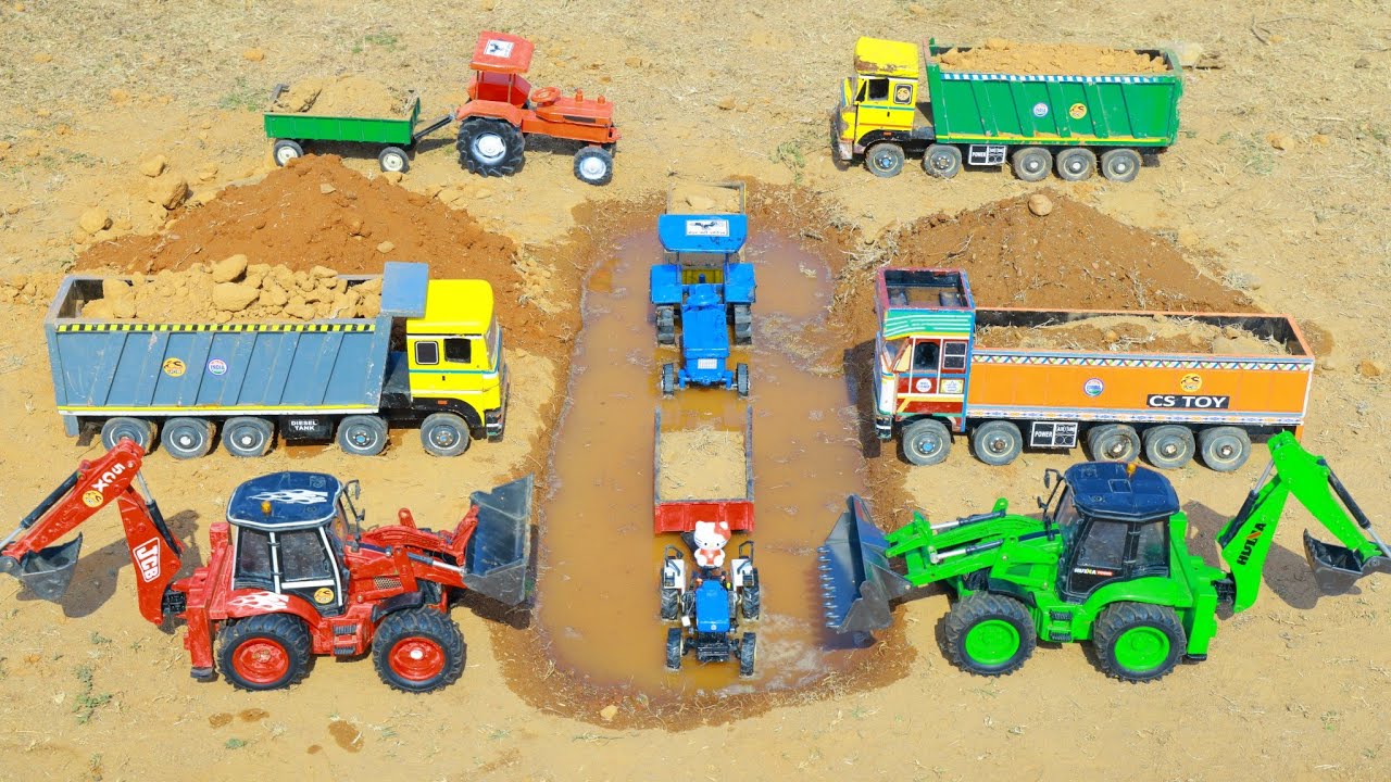 Cartoon Jcb 3dx Backhoe Loading Mud Sand Tractor | Ashok Leyland Accident Pulling JCB 5CX ? CS Toy 