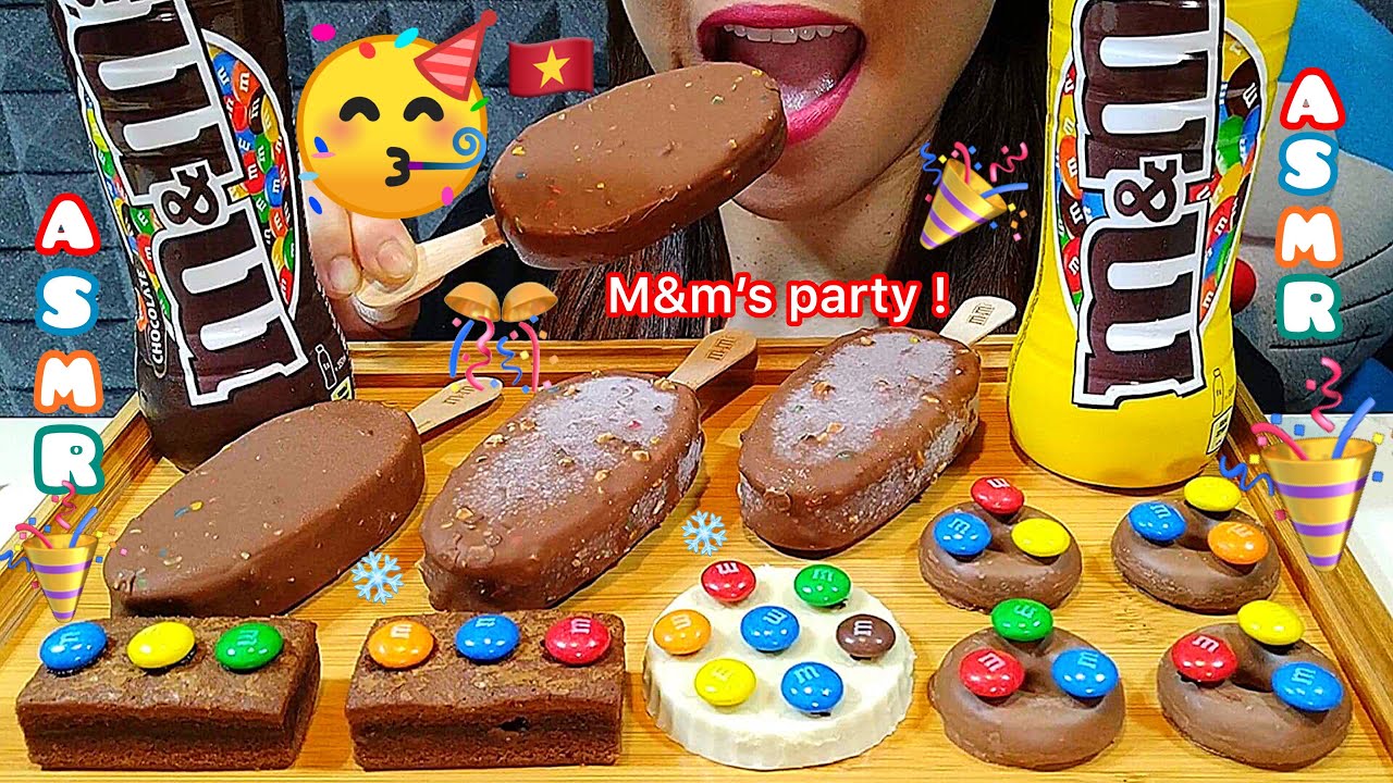 ASMR M&M'S CHOCOLATE PARTY (ICE CREAM BARS, BROWNIES ...