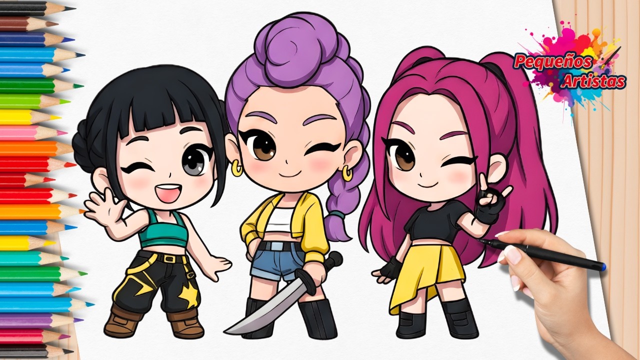 Cómo dibujar a las GUERRERAS K-POP 🎤 Rumi, Mira y Zoey 💖 Tutorial de dibujo fácil para niños