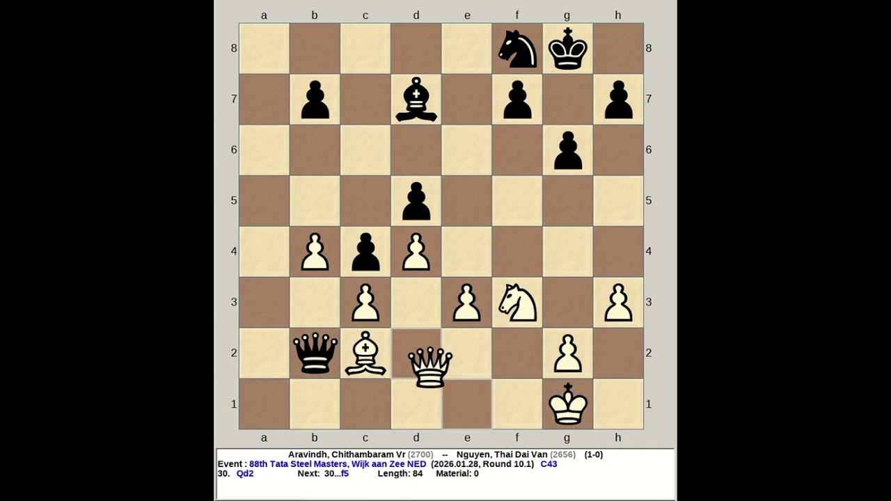 Aravindh, Chithambaram Vr vs Nguyen, Thai Dai Van | 88th Tata Steel Chess 2026, Wijk aan Zee