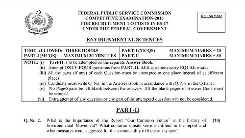 CSS PAST PAPERS - 2016 - ENVIRONMENTAL SCIENCE - OPTIONALLY SUBJECT (GROUP 5)