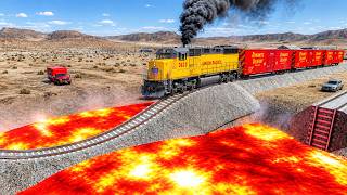 Trains vs Potholes and Deep Lava 🔥 in BeamNG Drive screenshot 4