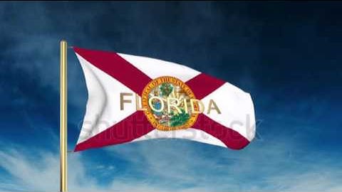 florida flag slider style with title. Waving in the wind with cloud background animation Stock