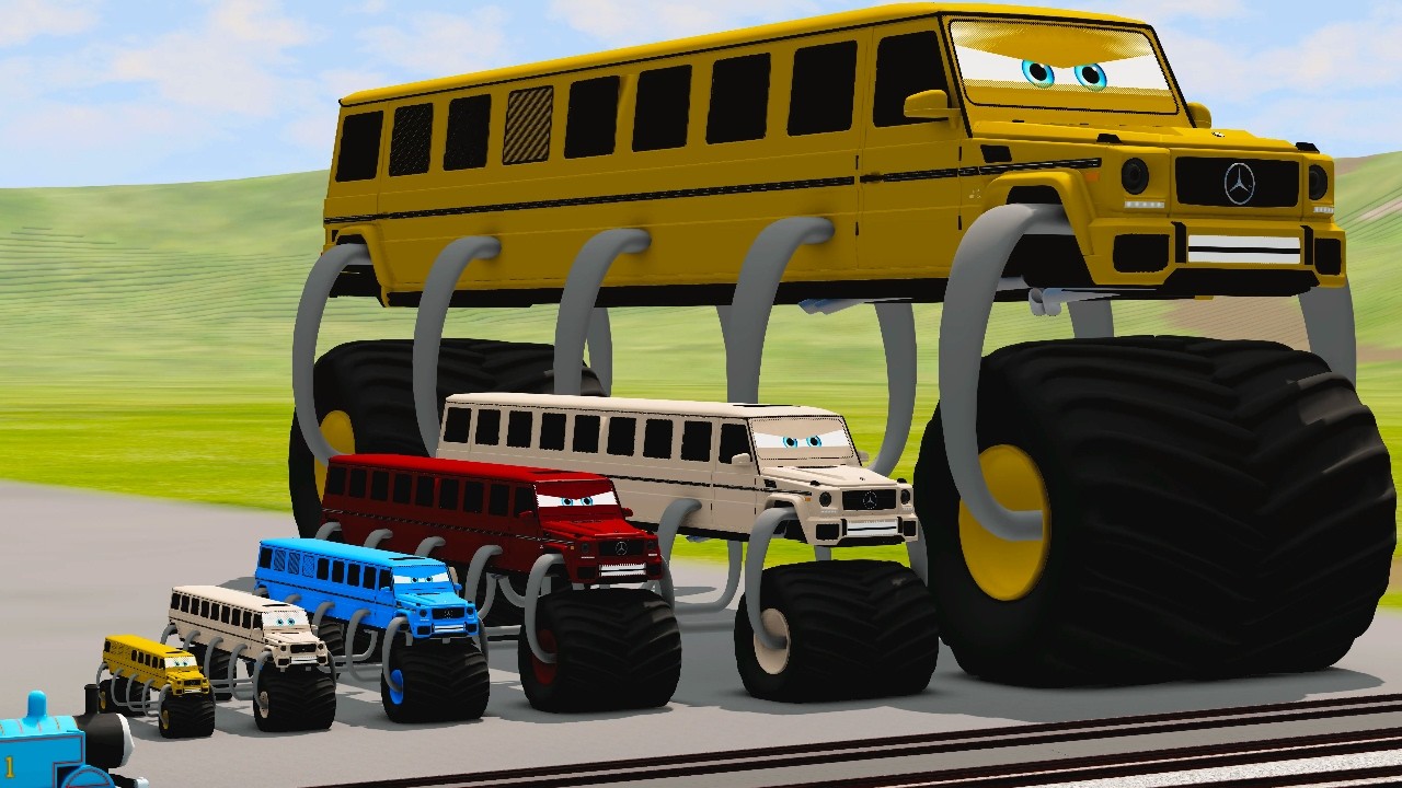 Big & Small Long McQueen G-Wagon Monster Tires vs Thomas Train | BeamNG.drive