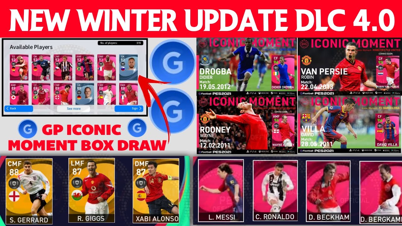 Iconic Moment GP Box draw,New Legends,New Club Purchase_New Winter Update DLC 4.0 - PES 2021 Mobile