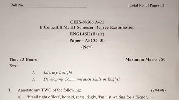 Basic English BCom BBM 2021 Gulbarga University CBCS question paper Karnataka 2021 kalburgi