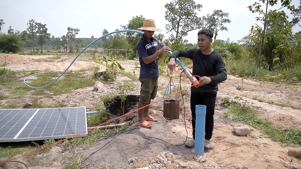 ทดสอบสูบน้ำบ่อบาล ด้วยปั๊มซัมเมิสDC 200w กับแผงโซลล่าเซลล์ 24v 320w