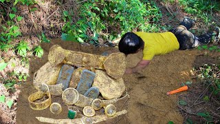 A metal detector was used to find a pile of gold and jewelry