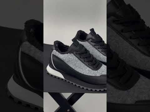 Дизайнерські чорні зимові кросівки натуралки вставки валяна вовна, відео 1