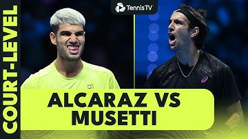Carlos Alcaraz vs Lorenzo Musetti Court-Level Highlights 😍 | Nitto ATP Finals 2025