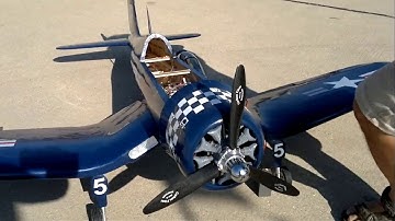 F4U CORSAIR AIRPLANE _ TEST _ ASP FS400AR Four Stroke 5 Cylinder Glow Engine __Elliniko 20 7 14  001