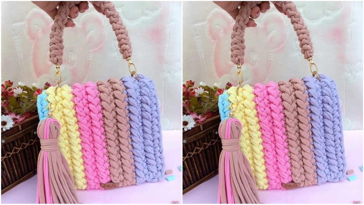 شنطة تحفة بخيط الكليم / المكرمية استغلى فيها بواقى الخيوط crochet bag