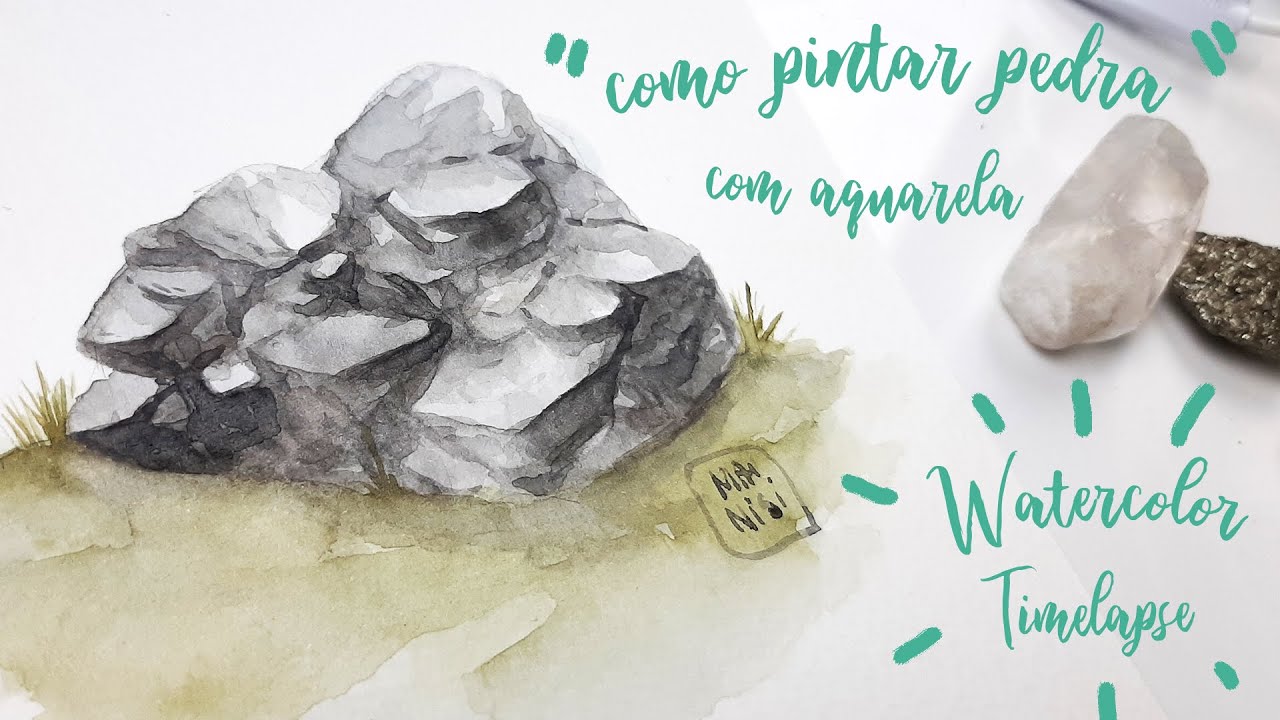 Como pintar pedra com aquarela - watercolor timelapse