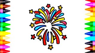 How To Draw An Exploding Fireworks Easy drawing🎆🎇 For Kids And Toddler/Happy New Year 🎆