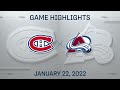 NHL Highlights | Canadiens vs. Avalanche - Jan 22, 2022