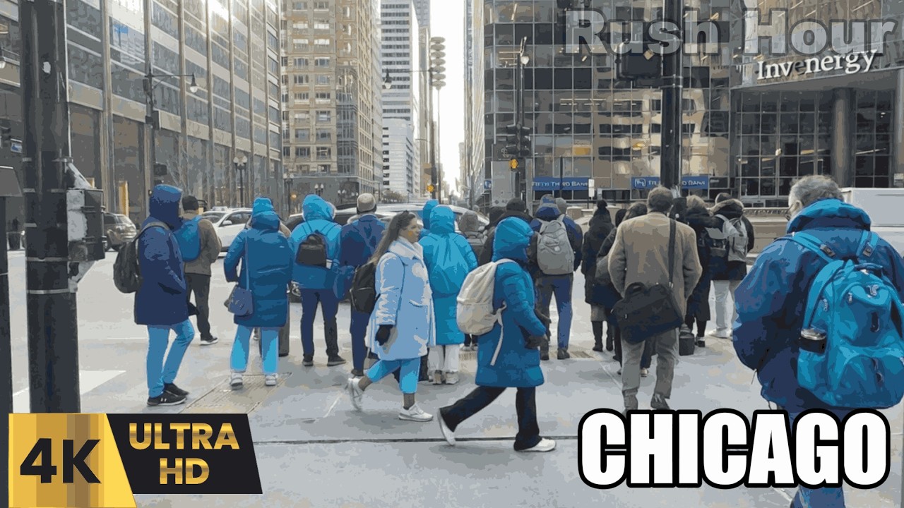 Chicago Morning February 25, 2026 Rush Hour Walking Tour NO Talking 4k