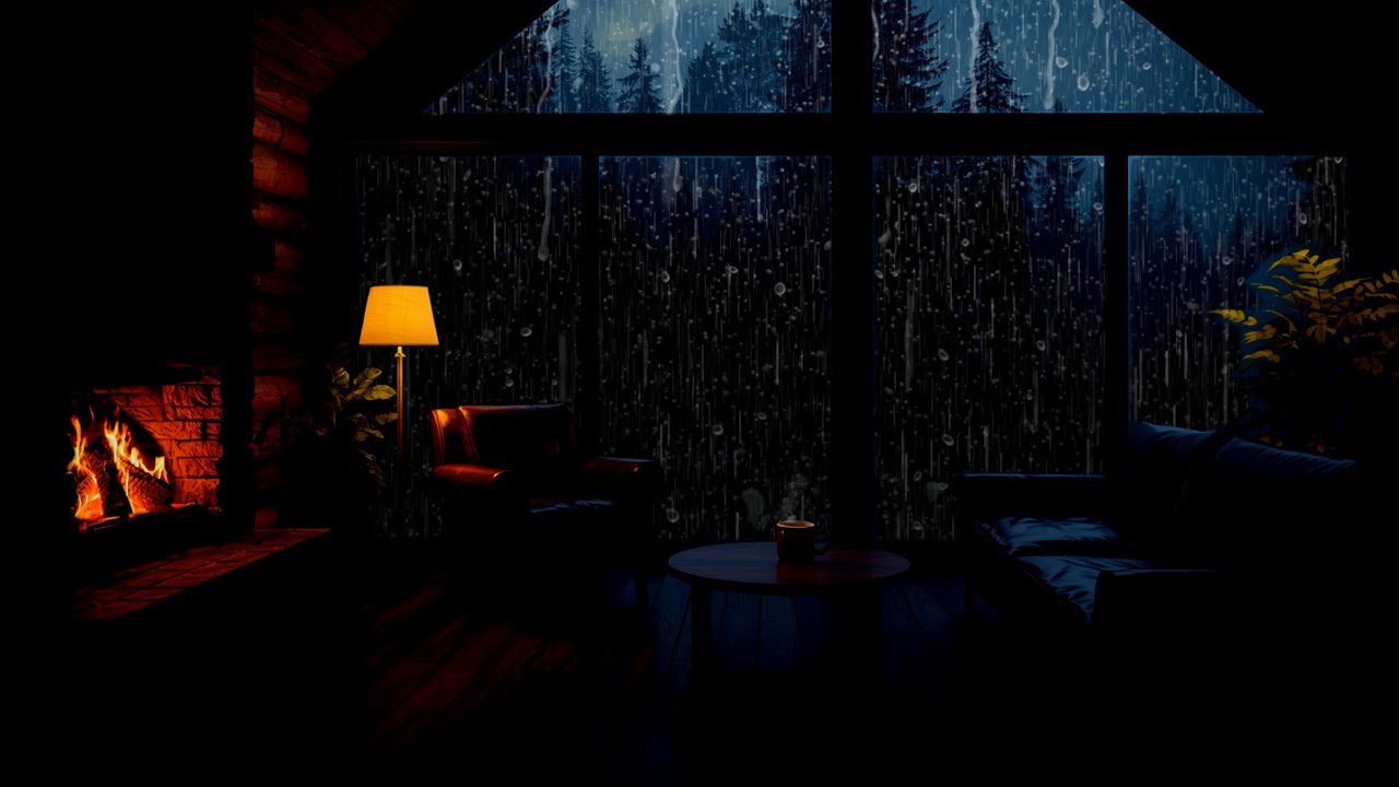 Cozy Room Ambience on Rainy Night | Rain on Window & Fireplace Sounds for Sleep