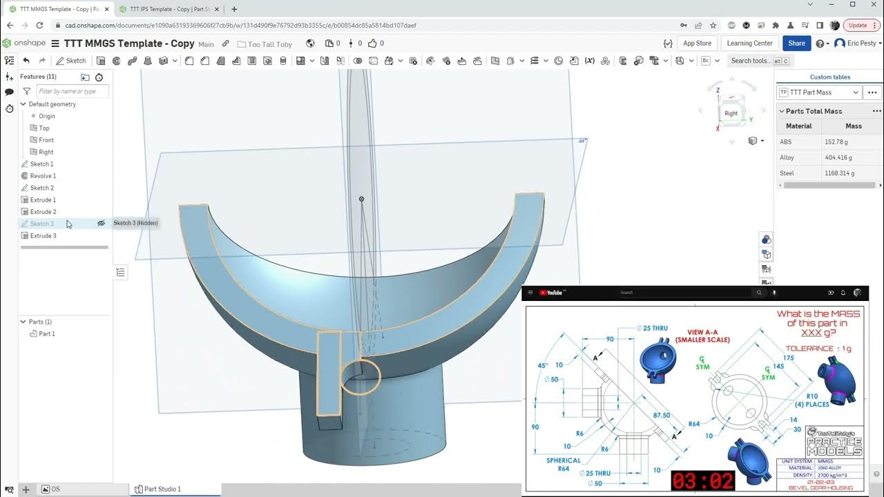 TTT Practice model solved in Onshape TTT 22 02 03 Bevel gear housing
