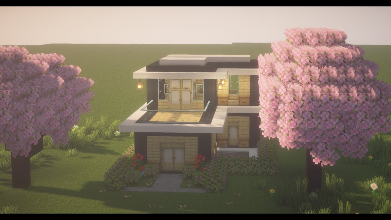 Minecraf easy Modern House with pool 😍