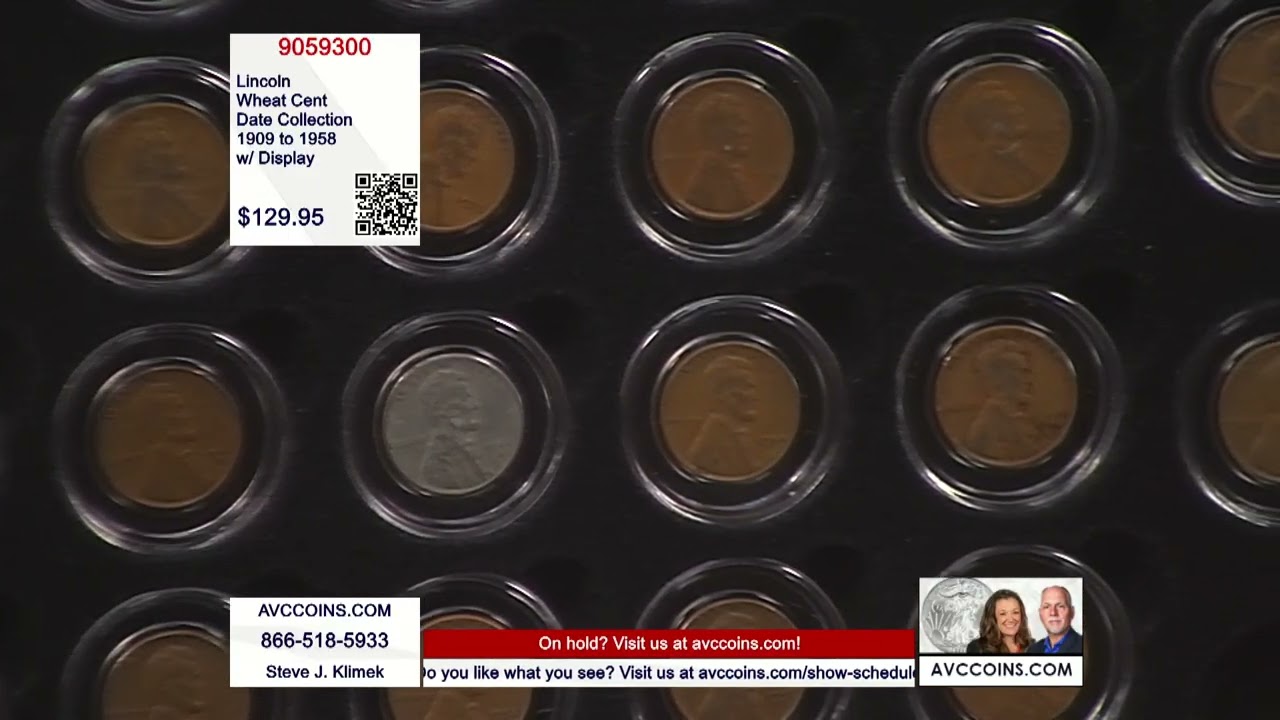 Коллекция монет "Линкольн Уит Сент" с датой выпуска с 1909 по 1958 год - для демонстрации.