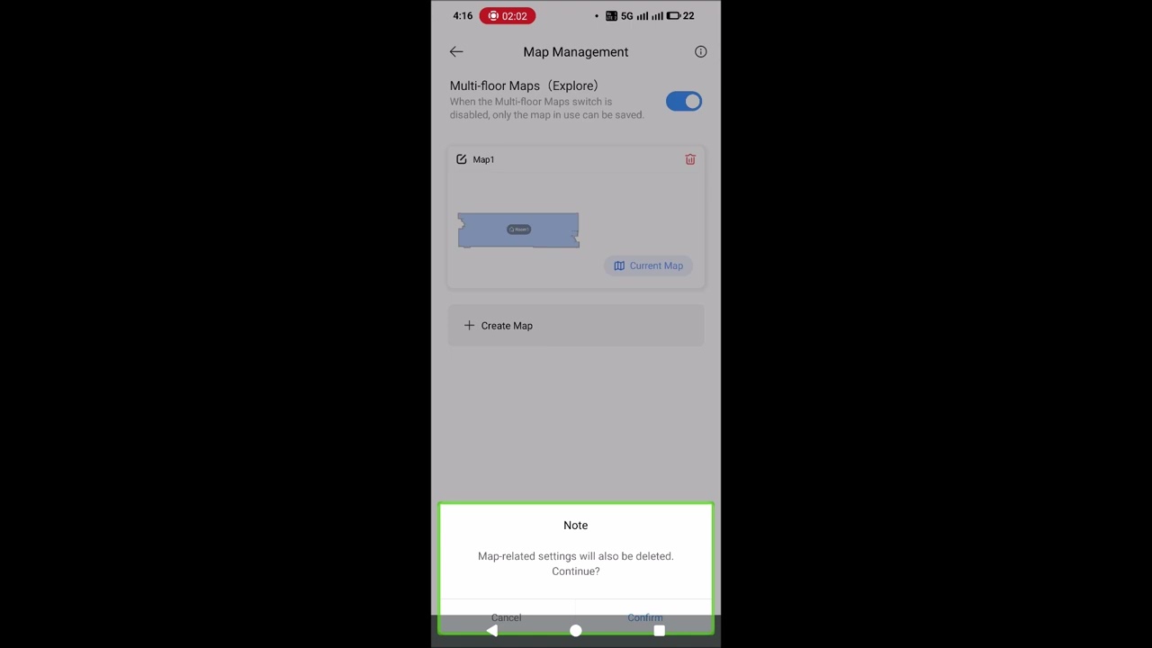 How to delete or reset robot vacuum cleaner mapping.