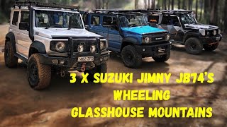 3 x JB74 Suzuki Jimny’s wheeling Glasshouse Mountains