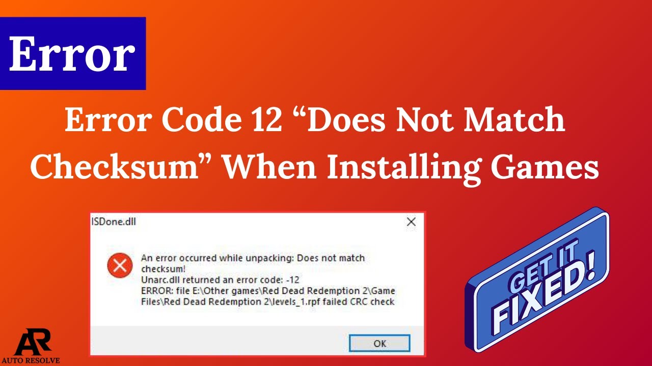 Как исправить ошибку с кодом 12 «Не соответствует контрольной сумме» при установке игр