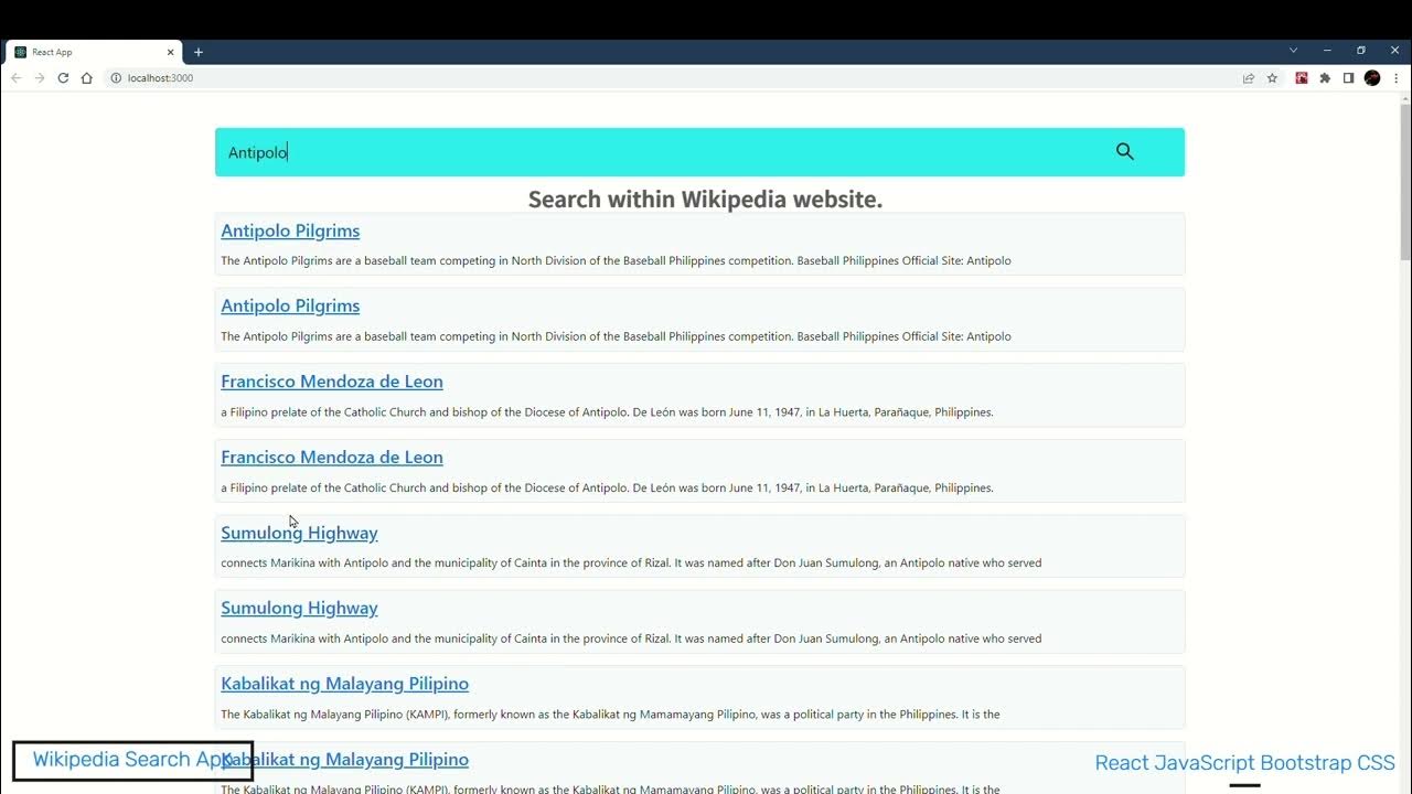 Wikipedia Search React JS App - YouTube