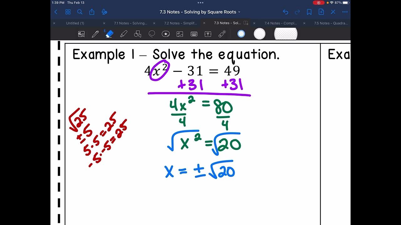 7.3A Notes - Solving Quadratic Equations Using Square Roots - YouTube