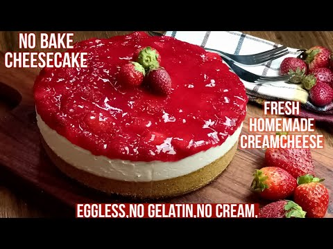 No Bake Eggless Strawberry Cream Cheese Cake Without Whipping Cream