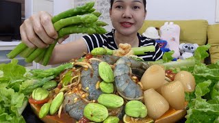 ส้มตำกุ้งสดหอมดองหวานกรอบหน่อไม้ฝรั่งใหญ่หวานมาก เลียถาด|wern woei