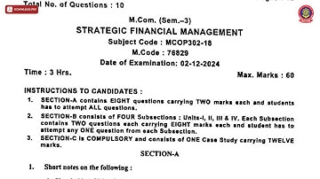 MCOM 3RD SEM STRATEGIC FINANCIAL MANAGEMENT DEC 2024 | PTU