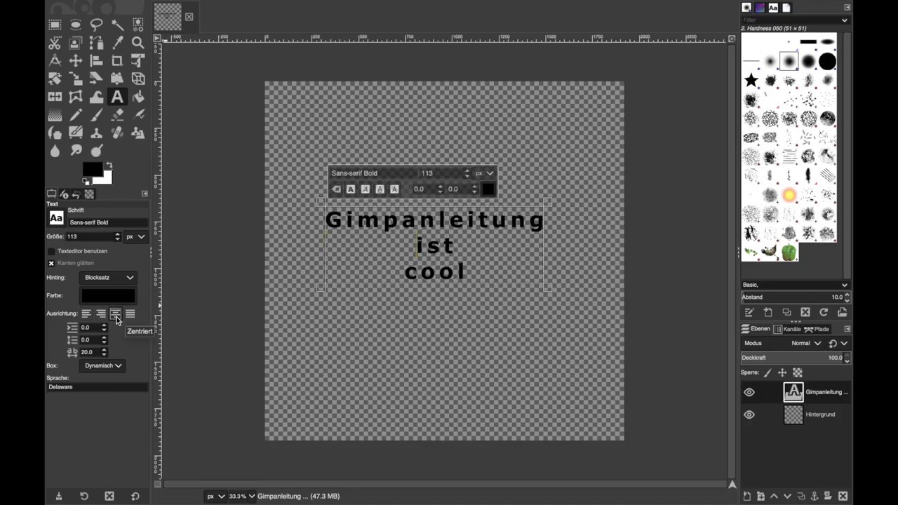 Gimp Tutorial Text Werkzeug - YouTube