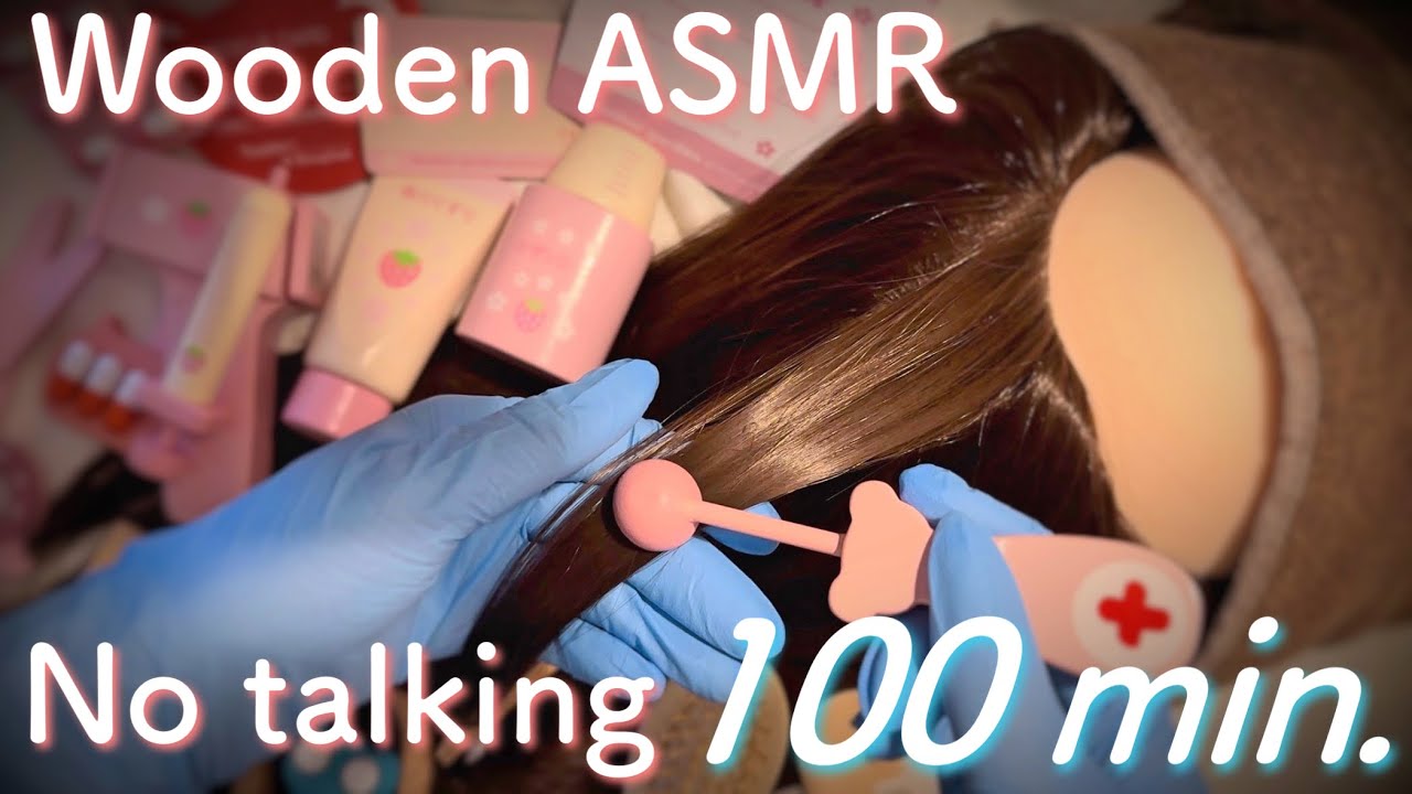 【ASMR】🌲無言で100分🌲木のおもちゃまとめWooden asmr 100 min.(Lice check,hair cut,make up etc.)