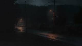 Quiet Town Streetlights | Small House Under Night Sky | Deep Rolling Thunders for Deep Sleep