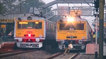 Two identical twin EMU local trains perfect timing crossing | Indian Railways