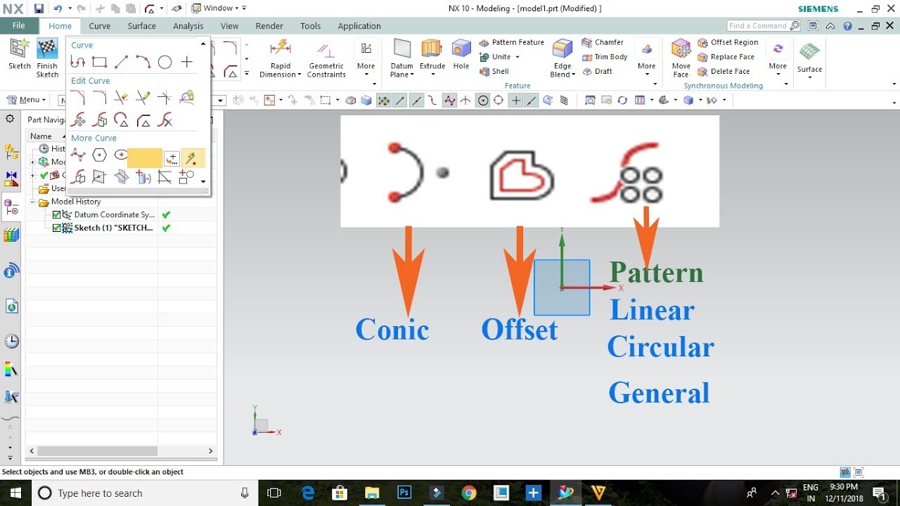 Nx Cad Sketch Conic, Offset, Pattern Tutorial -- Tamil - YouTube