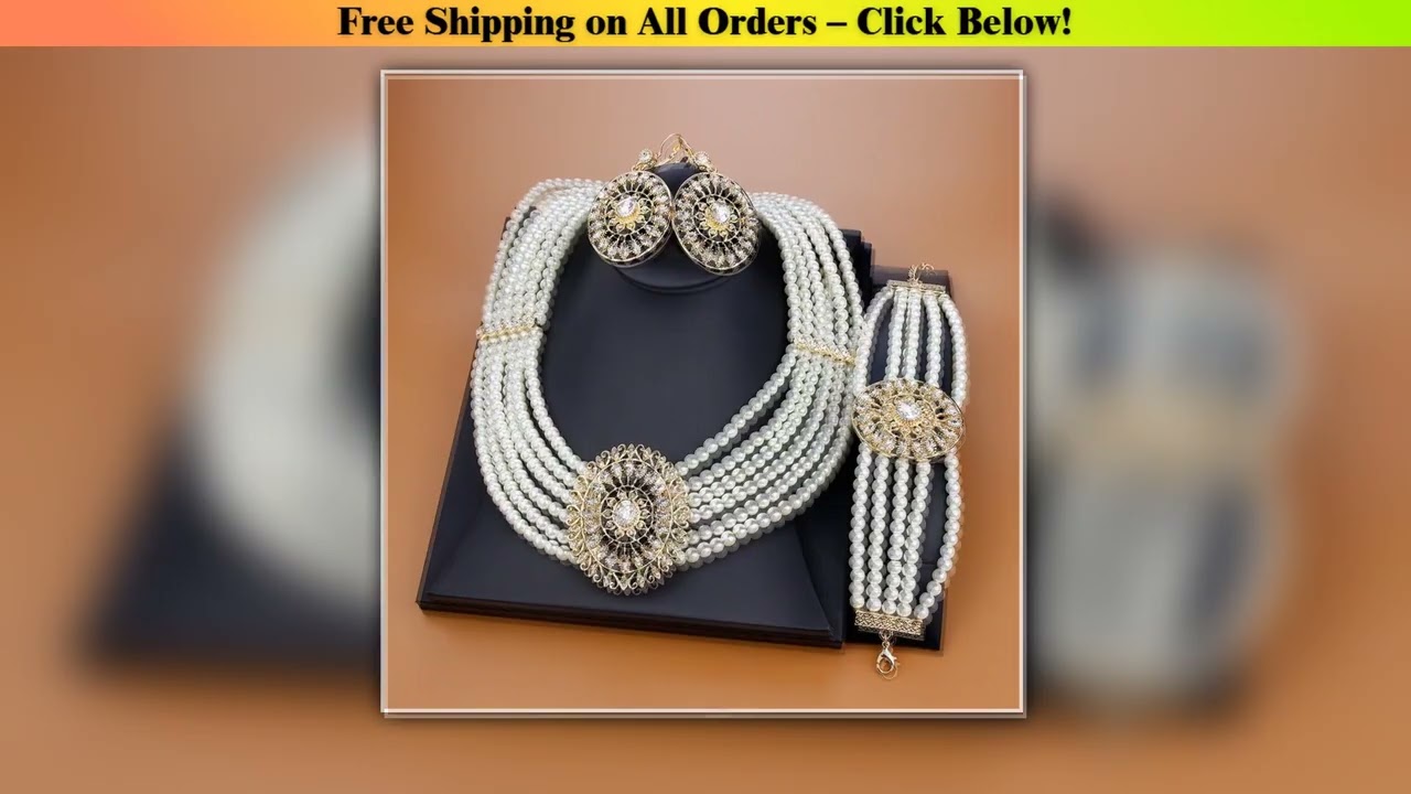 Sunspicems Gold Color Arabic Pearl Bead Choker Necklace Earring Bracelet Algeria Morocco  Bridal