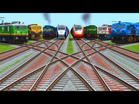 🚆 8 Trains vs The Craziest Track Maze Ever Bumpy Railroad Tracks || trains Crossing