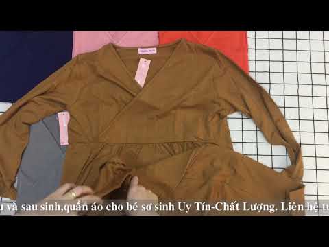 Bộ bầu và sau sinh cổ chéo tiện cho con bú, quần chỉnh chun bầu | đồ bầu uy tín