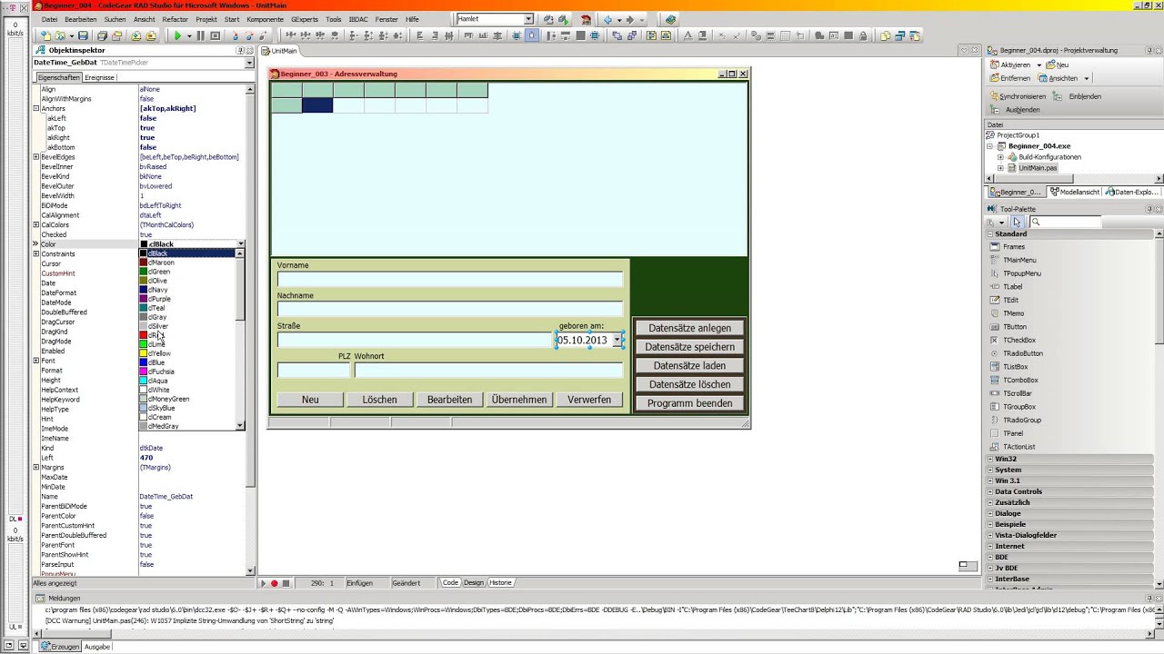 Delphi PC-Heil Tutorial Deutsch für Anfänger 004b Adressverwaltung 2 - YouTube