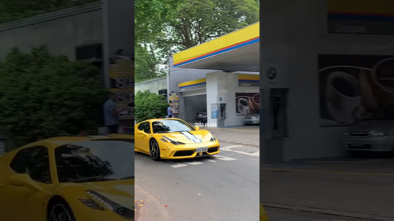Ferrari amarela 458 fazendo drift na Avenida Europa em SP - Capital