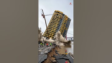 High-Rise Building Collapses Into River After Sudden Ground Subsidence!