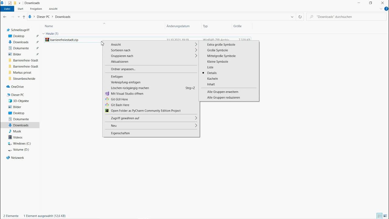 Eine Zip-Datei entpacken mit Winrar im Betriebssystem Windows 10 ...