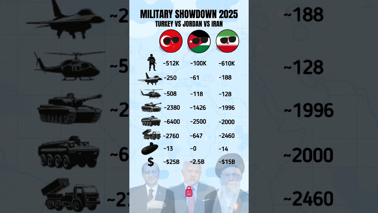 Turkey vs Jordan vs Iran - Military Power Comparison 2025